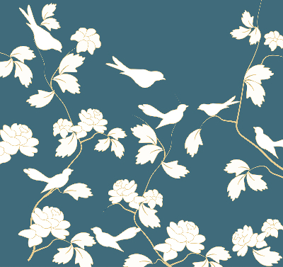 Modern roller blind con diseño de pájaros blancos sobre flores blancas