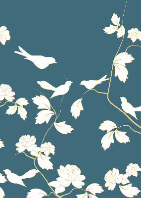 Modern roller blind con diseño de pájaros blancos sobre flores blancas