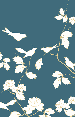 Modern roller blind con diseño de pájaros blancos sobre flores blancas