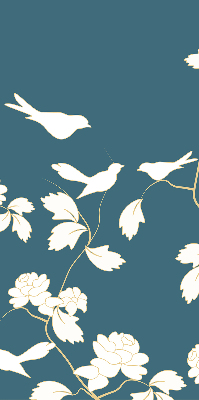 Modern roller blind con diseño de pájaros blancos sobre flores blancas