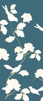 Modern roller blind con diseño de pájaros blancos sobre flores blancas