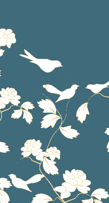 Modern roller blind con diseño de pájaros blancos sobre flores blancas