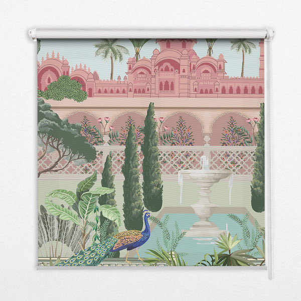 Estor enrollable con estampado de palacio y jardín