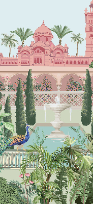 Estor enrollable con estampado de palacio y jardín