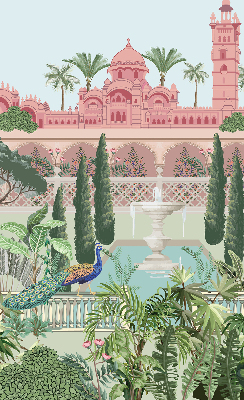 Estor enrollable con estampado de palacio y jardín
