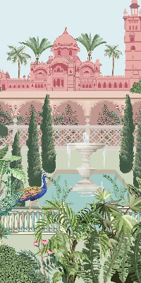 Estor enrollable con estampado de palacio y jardín