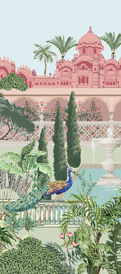 Estor enrollable con estampado de palacio y jardín