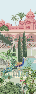 Estor enrollable con estampado de palacio y jardín