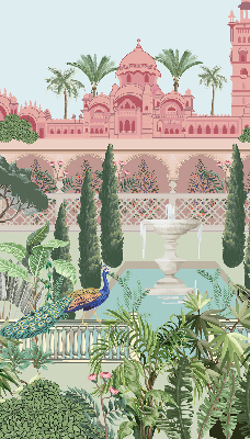 Estor enrollable con estampado de palacio y jardín