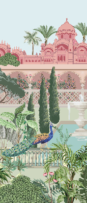 Estor enrollable con estampado de palacio y jardín