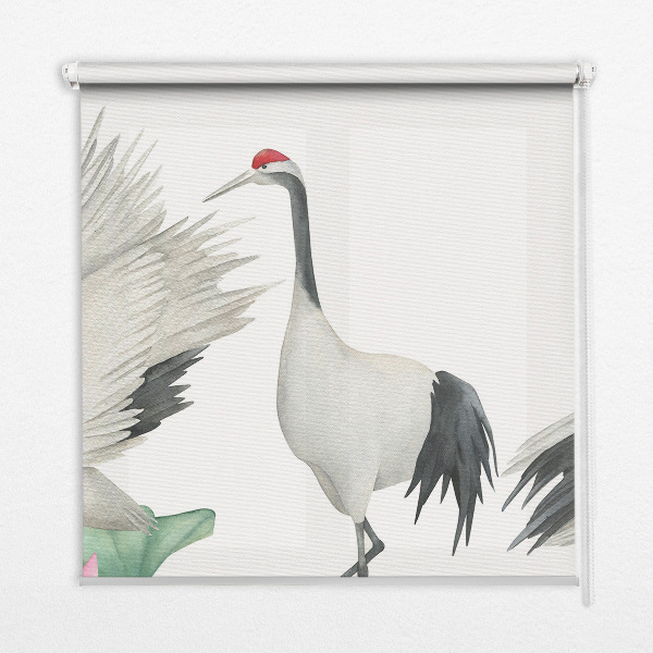Modern roller blind con diseño de grullas entre lirios