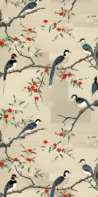 Estor enrollable con estampado de pájaros en un árbol