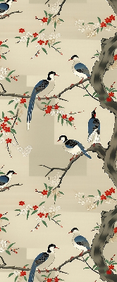 Estor enrollable con estampado de pájaros en un árbol