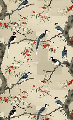 Estor enrollable con estampado de pájaros en un árbol