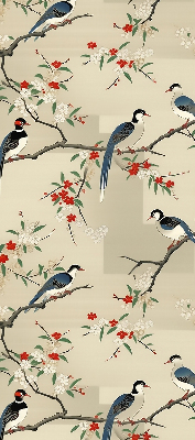 Estor enrollable con estampado de pájaros en un árbol