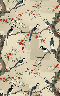 Estor enrollable con estampado de pájaros en un árbol