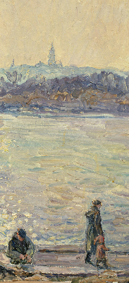 Modern roller blind con diseño de gente en el agua