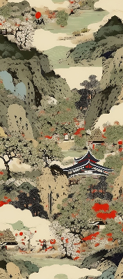 Estor enrollable para ventana con estampado de montaña