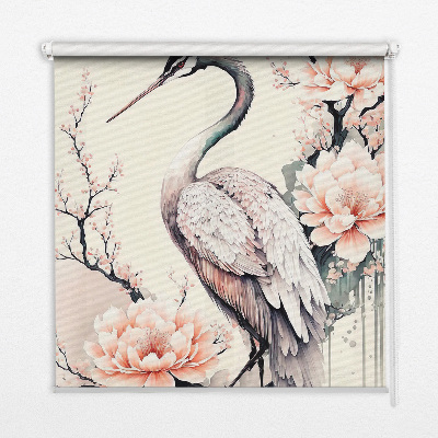 Modern roller blind con diseño de garza entre flores