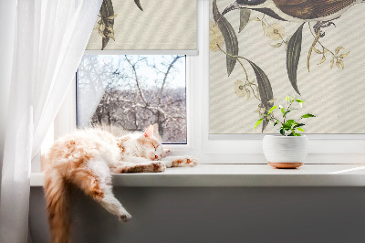 Modern roller blind con estampado de pájaros en un árbol