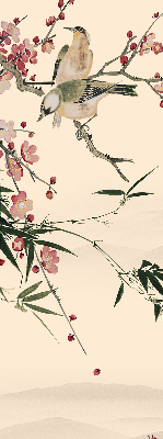 Estor enrollable con estampado de flor de cerezo y pájaros