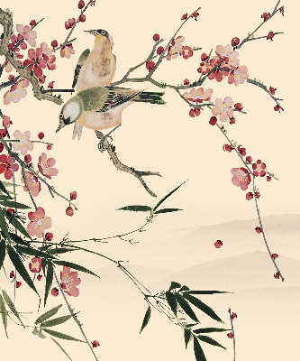 Estor enrollable con estampado de flor de cerezo y pájaros