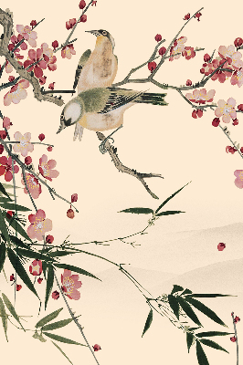 Estor enrollable con estampado de flor de cerezo y pájaros