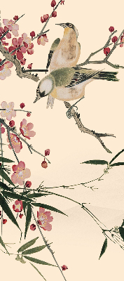 Estor enrollable con estampado de flor de cerezo y pájaros