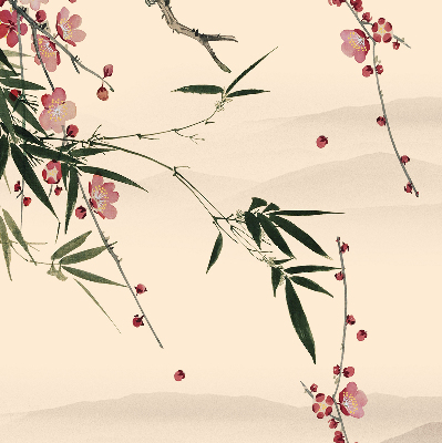 Estor enrollable con estampado de flor de cerezo y pájaros