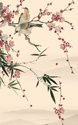 Estor enrollable con estampado de flor de cerezo y pájaros