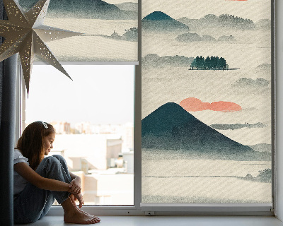 Estor enrollable para ventana con diseño de montañas pintadas