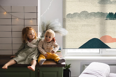 Estor enrollable para ventana con diseño de montañas pintadas