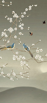 Modern roller blind con estampado de pájaros posados en una rama