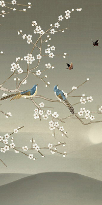Modern roller blind con estampado de pájaros posados en una rama