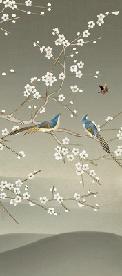 Modern roller blind con estampado de pájaros posados en una rama