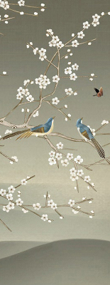 Modern roller blind con estampado de pájaros posados en una rama