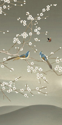 Modern roller blind con estampado de pájaros posados en una rama
