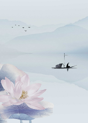Estor enrollable con el dibujo de un pescador en un barco