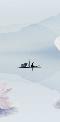 Estor enrollable con el dibujo de un pescador en un barco