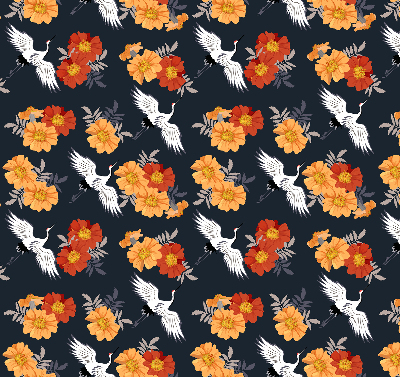 Modern roller blind con estampado de flores y grullas