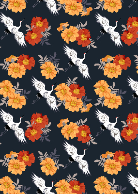 Modern roller blind con estampado de flores y grullas