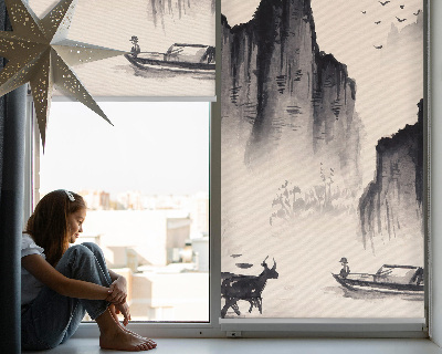 Estor enrollable para ventana con estampado de rocas