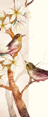 Estor enrollable con estampado de pájaros en un árbol con flores