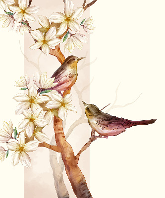 Estor enrollable con estampado de pájaros en un árbol con flores