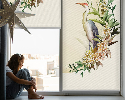Modern roller blind con diseño de una grúa sobre un círculo de vegetación