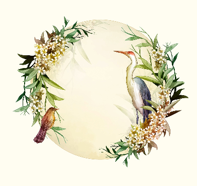 Modern roller blind con diseño de una grúa sobre un círculo de vegetación