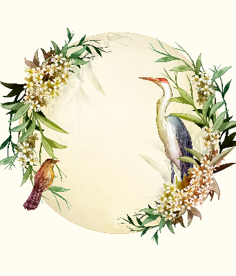 Modern roller blind con diseño de una grúa sobre un círculo de vegetación