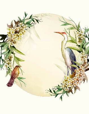 Modern roller blind con diseño de una grúa sobre un círculo de vegetación