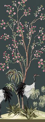 Modern roller blind con estampado de pájaros junto al rosal