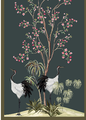 Modern roller blind con estampado de pájaros junto al rosal